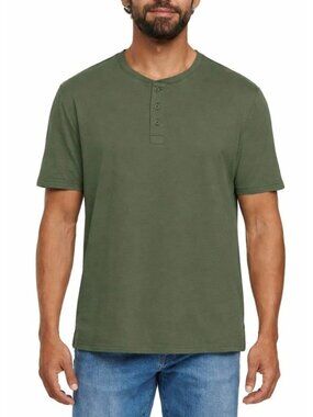 NWT Gap Mens XXL Green Cotton Short Sleeve Henley Shirt